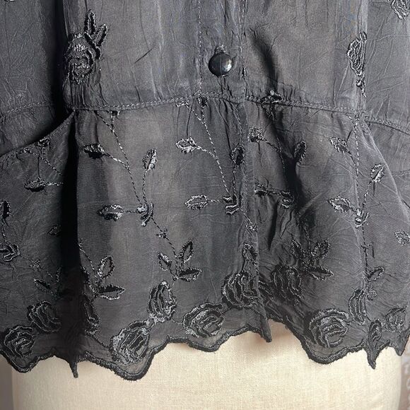 Johnny Was black button down shirt size medium - Picture 3 of 11